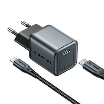Vention GaN USB-C 20W Charger + USB-C-L 1m Cable (Gray)