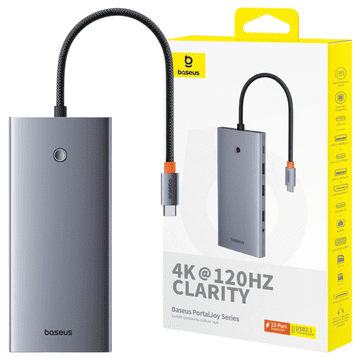 BASEUS Hub 13v1 Baseus PortalJoy USB-C na HDMI+DP+VGA+C+USB+PD+RJ45+SD/TF+3,5 mm (siv)