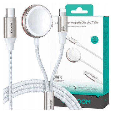 Joyroom Magnetni polnilnik za hitro polnjenje Apple Watch 2-v-1 S-IW012 30W 1,5 m (bel)