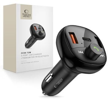 Tech-protect AVTO POLNILEC TECH-PROTECT 3-PORTNI PD72W ZA IPHONE 12 13 14 15 Z FM FUNKCIJO