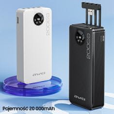 Awei Awei PowerBank P134K 20000mAh črn zaslon + kabli USB/PD/Lightning/MicroUSB