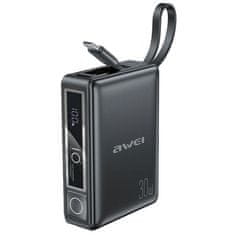 Awei AWEI PowerBank z vgrajenim kablom P87K 10000mAh črna/črna 30W