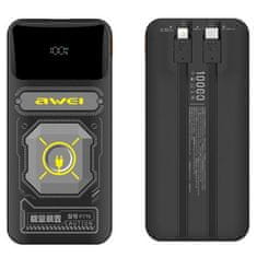 Awei AWEI PowerBank z vgrajenim kablom Lightning/USB-C P77K 10000mAh črna/črna 22,5 W