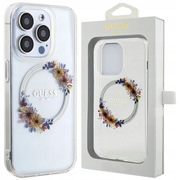 Guess Guess GUHMP15XHFWFCT prozoren trdi ovitek IML Flowers Wreatch MagSafe za iPhone 15 Pro Max 6.7