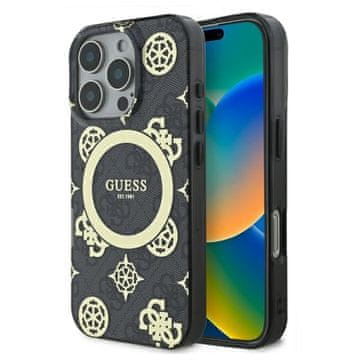 Guess Ovitek za iPhone 16 Pro Max Guess MagSafe Peony On Black