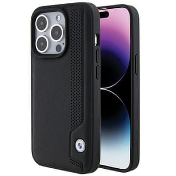 Bmw BMW BMHCP15X22RBDK iPhone 15 Pro Max 6.1 črno/črno trdo usnjeno ohišje z modrimi pikami