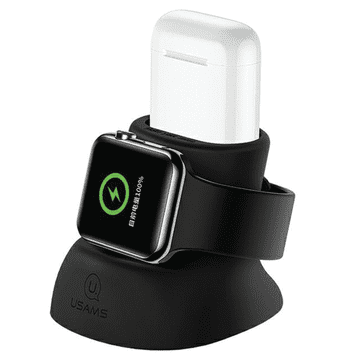 USAMS Silikonsko polnilno stojalo Usams 2-v-1 za Apple Watch in AirPods črne barve ZJ51ZJ01 (US-ZJ051)