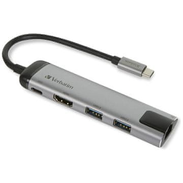 1 to 3 VERBATIM ADAPTER HUB USB-C 2XUSB-A 3.0 HDMI ETHERNET ZA PC