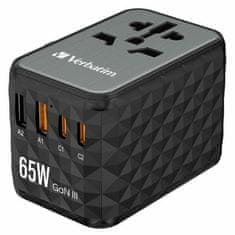 1 to 3 VERBATIM POTOVALNI POLNILEC 2XUSB-A 2XUSB-C PD 65W ZA PRENOSNIK IPHONE US UK