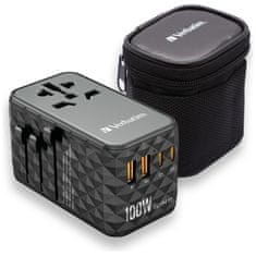 1 to 3 VERBATIM POTOVALNI POLNILEC ZA TELEFONE 2X USB-A 2X USB-C 100W PD EU UK US
