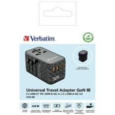 1 to 3 VERBATIM POTOVALNI POLNILEC ZA TELEFONE 2X USB-A 2X USB-C 100W PD EU UK US
