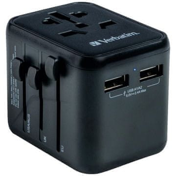 1 to 3 VERBATIM TRAVEL ADAPTER EU UK US 2XUSB-A ZA POLNJENJE TELEFONOV SAMSUNG