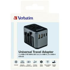 1 to 3 VERBATIM TRAVEL ADAPTER EUROPE UK USA 2XUSB-A 2XUSB-C PD 30W ZA IPHONE