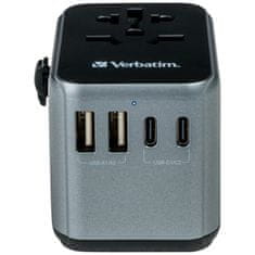 1 to 3 VERBATIM TRAVEL ADAPTER EUROPE UK USA 2XUSB-A 2XUSB-C PD 30W ZA IPHONE
