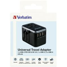 1 to 3 VERBATIM TRAVEL ADAPTER 3X USB-A 2X USB-C 61W ZA POLNJENJE VEČ NAPRAV