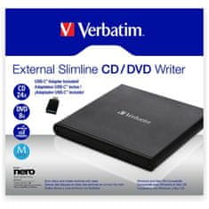 1 to 3 VERBATIM ZUNANJI SLIMLINE CD DVD ZAPISALNIK ZA PRENOSNIK USB-A USB-C KABEL