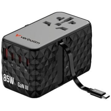 1 to 3 VERBATIM ADAPTER EU UK US ZA PRENOSNIK PAMETNI TELEFON 3XUSB-C PD 85W