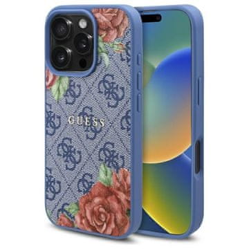 Guess Guess GUHMP16LP4ROPEMCB trdi ovitek za iPhone 16 Pro 6.3 modro/modro 4G z rožami in MagSafe