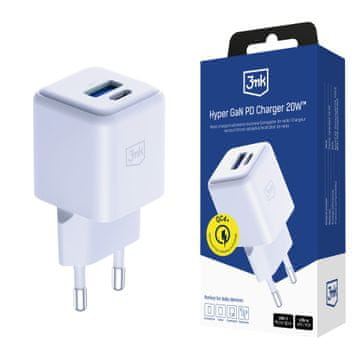 3MK Dodatki -3mk Hyper GaN polnilnik 20W QC4+ PD PPS USB 1A1C bel EU