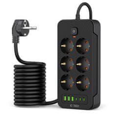 Tech-protect TECH-PROTECT RAZDELILNIK PC6X6 S 3 USB IN 3 TIPE-C IN 6 VTIČNICAMI 200 CM ČRNEGA OBLIKOVALCA
