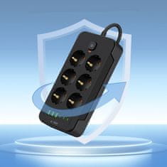 Tech-protect TECH-PROTECT RAZDELILNIK PC6X6 S 3 USB IN 3 TIPE-C IN 6 VTIČNICAMI 200 CM ČRNEGA OBLIKOVALCA