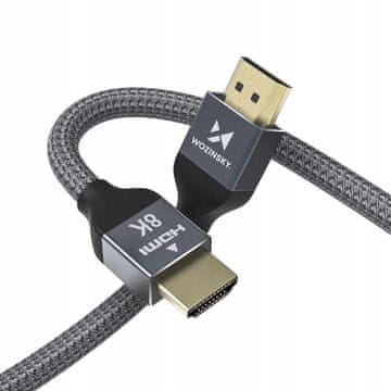 WOZINSKY HDMI 2.1 kabel 8K 60 Hz 48 Gbps / 4K 120 Hz / 2K 144 Hz 2 m srebrne barve (WHDMI-20)