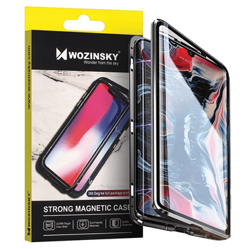 WOZINSKY Wozinsky magnetni ovitek s 360-stopinjskim magnetnim pokrovom, sprednjim in zadnjim pokrovom in vgrajenim steklom za Samsung Galaxy A72 4G, črne in prozorne barve