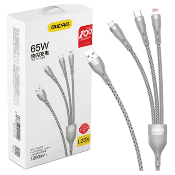 1 to 3 DUDAO 3V1 USB TO LIGHTNING MICROUSB TIP C SET KABLOV ZA PAMETNE TELEFONE 65W