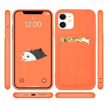 HURTEL Silikonski ovitek za kartice z žepom za kartice za iPhone 12 Pro Max - koralni