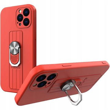 HURTEL Silikonski ovitek z obročem za prst in stojalom za iPhone 13 Pro rdeče barve