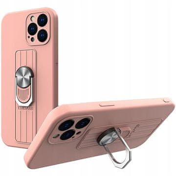 HURTEL Silikonski ovitek s prstanom in stojalom za iPhone 13 Pro roza