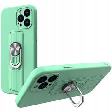 HURTEL Silikonski ovitek z obročem za prst in stojalom za iPhone 12 Pro Max, mint
