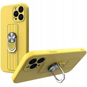 HURTEL Silikonski ovitek z obročem za prst in stojalom za iPhone 12 Pro Max rumene barve