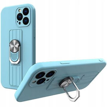 HURTEL Silikonski ovitek z obročkom za prst in stojalom za iPhone 13 Pro svetlo modre barve