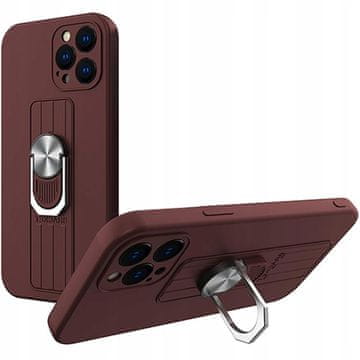 HURTEL Silikonski ovitek z obročem za prst in stojalom za iPhone 12 Pro rjave barve