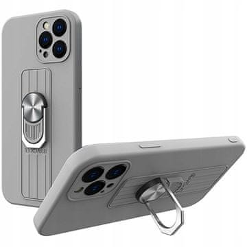 HURTEL Silikonski ovitek s prstanom in stojalom za iPhone 12 mini, srebrn
