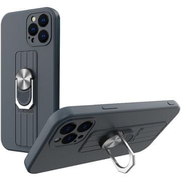 HURTEL Silikonski ovitek z obročkom za prst in stojalom za iPhone 13 Pro temno moder