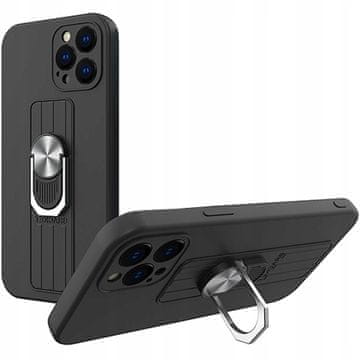 HURTEL Silikonski ovitek s prstanom in stojalom za Samsung Galaxy A42 5G črne barve