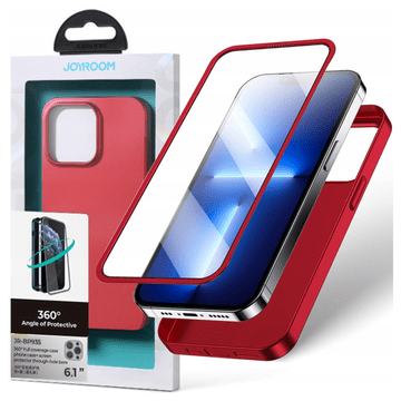 Joyroom Ovitek 360 Full za iPhone 13 Pro Max, sprednji in zadnji pokrov, kaljeno steklo, rdeč (JR-BP928 rdeč)