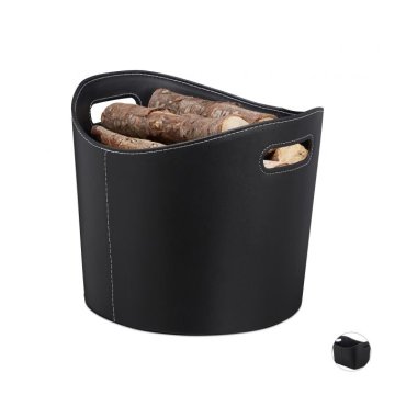 UNBRANDED Košara za drva iz črnega umetnega usnja