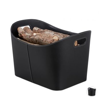 UNBRANDED Košara za drva iz črnega umetnega usnja