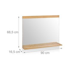 UNBRANDED Stensko ogledalo iz bambusa s polico 