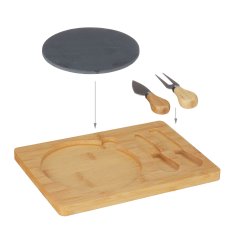 UNBRANDED Pladenj za sir iz bambusa s kompletom jedilnega pribora iz 2 delov 