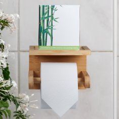 UNBRANDED Držalo za toaletni papir iz bambusa s polico 