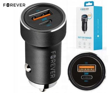 Forever CC-06 avto polnilec, 20W, 12-24V, QC, črn