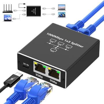 No Name Gigabit Ethernet 1 na 3 RJ45 LAN mrežni razdelilec splitter