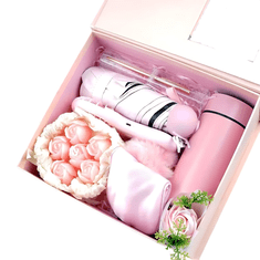 Darilni komplet za ženske, darilna škatla, nalivno pero, dežnik, ventilator, sveča | WOMGIFTPINK