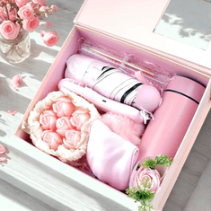 Darilni komplet za ženske, darilna škatla, nalivno pero, dežnik, ventilator, sveča | WOMGIFTPINK