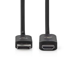 Nedis Adapter DisplayPort | DisplayPort moški | Priključek HDMI | 8K@30Hz | Ponikljano | Naravnost | 1,80 m | Okrogla | TPE | Črna | Škatla 