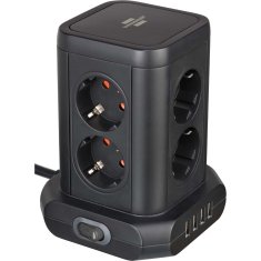 Nedis 8-smerna vtičnica v razporeditvi 45° (4x USB, 2 kabla, dvopolno stikalo) TIP F 